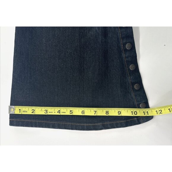 Y2K Parasuco Denim Jeans 31x33 Stretch Snap Open Flared Fringe Rhinestone Hippie - Picture 12 of 16